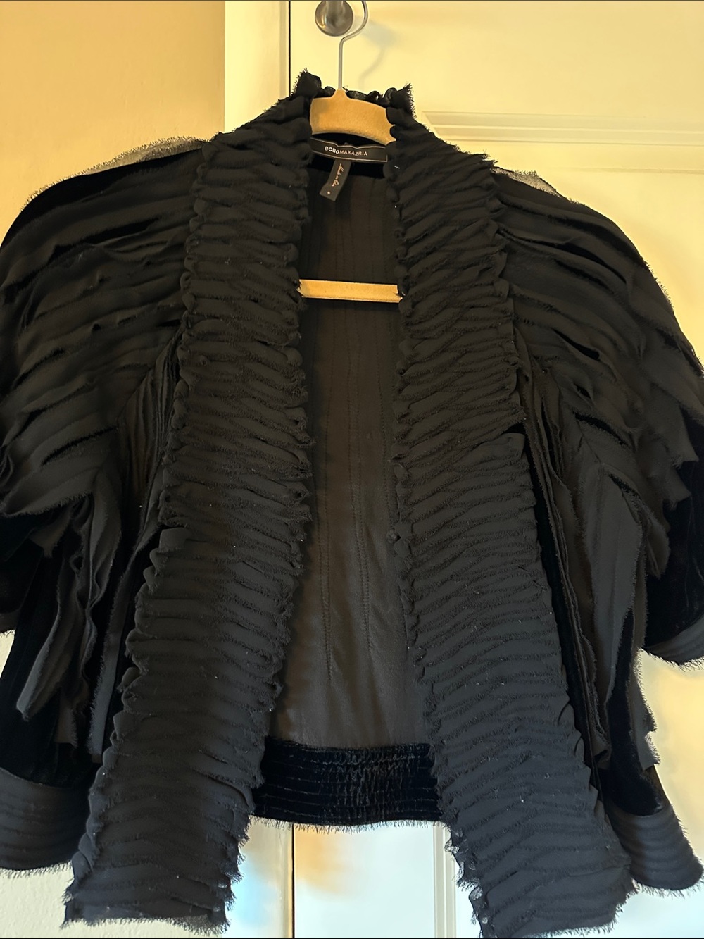 BCBGMaxAzria vintage Black Ruffled Open Cardigan